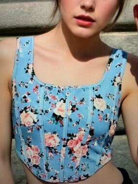 Blue Floral Corset Crop Top